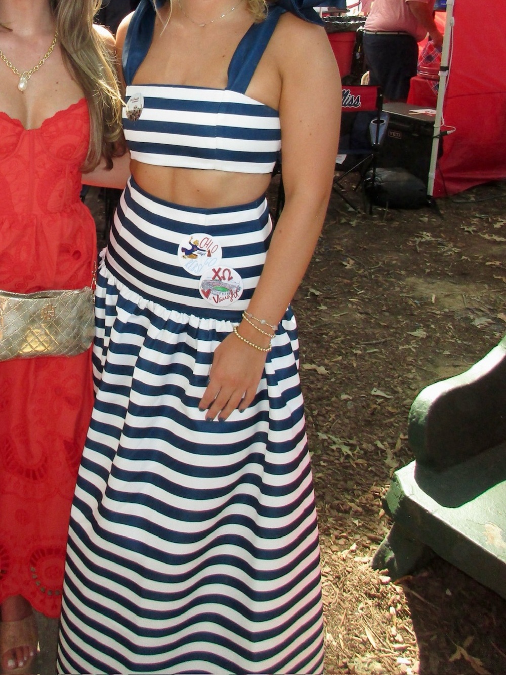 Striped Navy and White Two-Piece Skirt Set